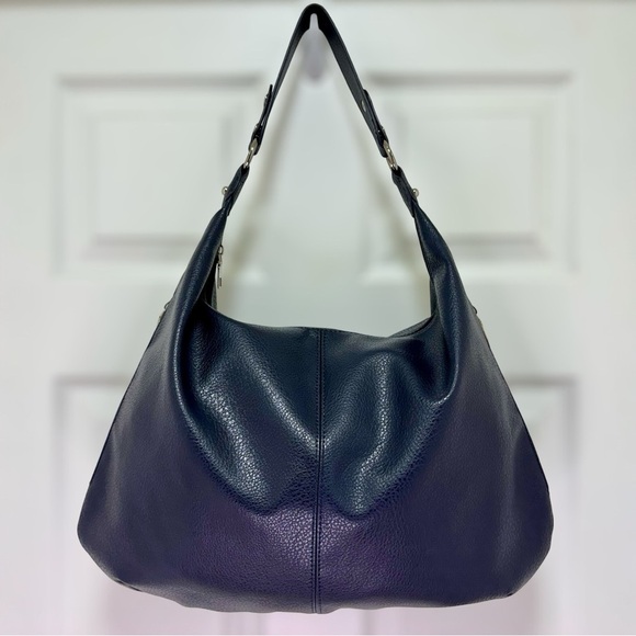 Noirvere Sleek Kaia Vegan Leather Navy Blue Hobo Bag - Picture 1 of 13